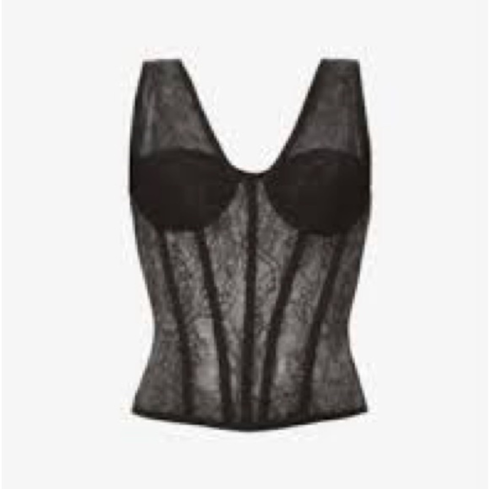 ROZIE CORSETS NEW black lace sheer 38 med 
(OTR0045)